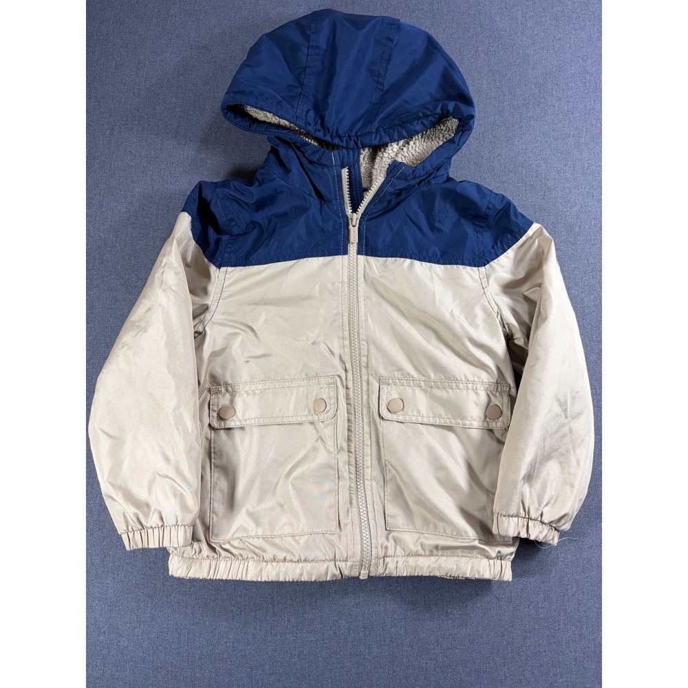 Carters Kids Navy Tan Colorblock Sherpa Lined Hooded Jacket 5T CT-SZ1725 AD-R